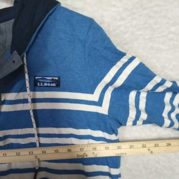 L.L. Bean Womens Hoodie Blue Striped Henley Pullover Sweatshirt Women's Size L - Picture 3 of 10